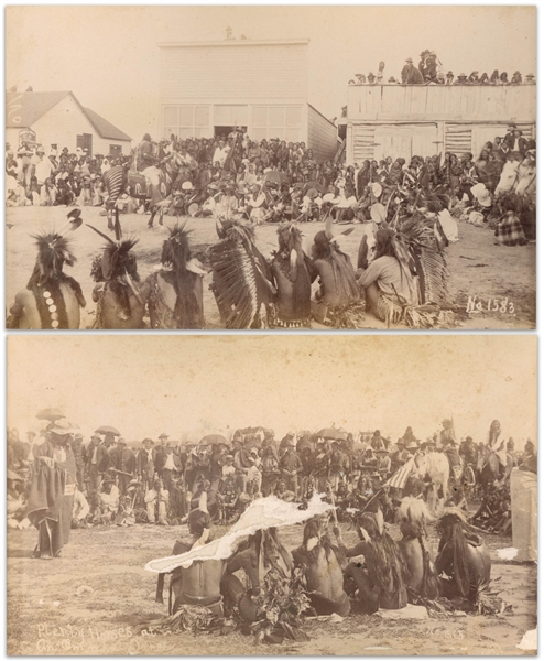 Two Original Sioux Photographs From 1891, Shortly After the Wounded Knee Massacre -- One Photograph Depicts ''Plenty Horses at an Omaha Dance'' at the Pine Ridge Agency
